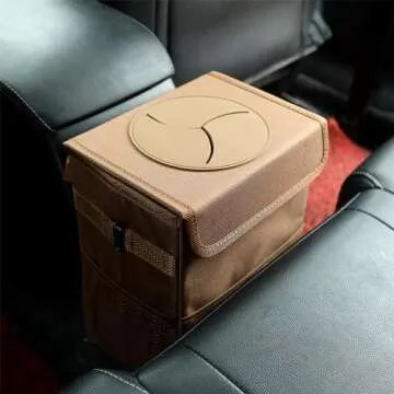 AOKJOY Car Garbage can with lid Leak Proof Vehicle Trash Can 3 Storage Pockets Hanging Waterproof car Trash Bag for SUV Brown