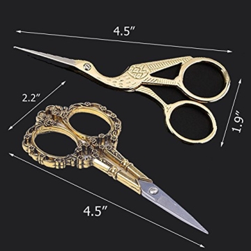 BIHRTC Gold Vintage Plum Blossom Scissors and Classic Crane Design Sewing Scissors for Embroidery, Sewing, Craft, Art Work & Everyday Use