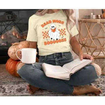 Women's Ghost Reading Books Halloween Shirt for Book Lovers