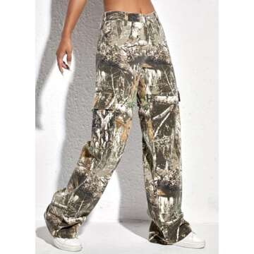 Generic Baggy Pants Y2k, Camouflage Pants for Women, Camo Cargo Pants for Women, Small, Leaf
