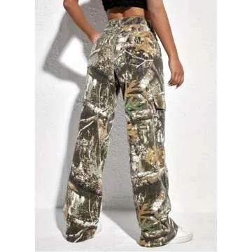 Generic Baggy Pants Y2k, Camouflage Pants for Women, Camo Cargo Pants for Women, Small, Leaf
