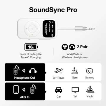 SoundSync Pro Bluetooth Transmitter & Receiver for Airplane, Easy Setup Bluetooth Audio Transceiver ...