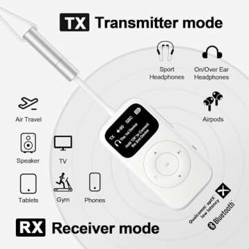 SoundSync Pro Bluetooth Transmitter & Receiver for Airplane, Easy Setup Bluetooth Audio Transceiver for 2 BT Devices, Volume Control, RCA for TV