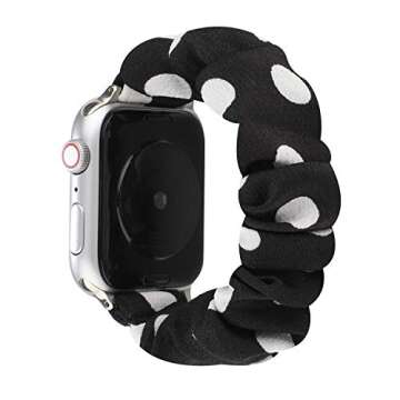 Polka Dot Scrunchie Band and Case Compatible with 40mm Apple Watch, Fashionable Stretchy Fabric Wristband Bracelet Strap Cute Bowknot Bumper Cover for Apple Watch 40mm SE/Series 6 5 4, Black/White