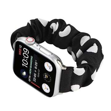 Polka Dot Scrunchie Band and Case Compatible with 40mm Apple Watch, Fashionable Stretchy Fabric Wristband Bracelet Strap Cute Bowknot Bumper Cover for Apple Watch 40mm SE/Series 6 5 4, Black/White