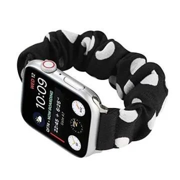 Polka Dot Scrunchie Band and Case Compatible with 40mm Apple Watch, Fashionable Stretchy Fabric Wristband Bracelet Strap Cute Bowknot Bumper Cover for Apple Watch 40mm SE/Series 6 5 4, Black/White
