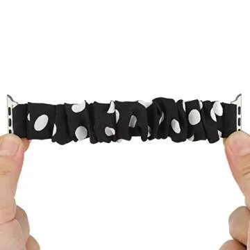 Polka Dot Scrunchie Band and Case Compatible with 40mm Apple Watch, Fashionable Stretchy Fabric Wristband Bracelet Strap Cute Bowknot Bumper Cover for Apple Watch 40mm SE/Series 6 5 4, Black/White