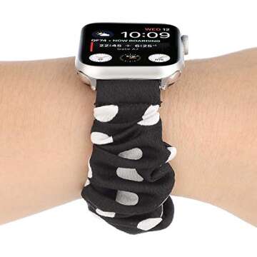 Polka Dot Scrunchie Band and Case Compatible with 40mm Apple Watch, Fashionable Stretchy Fabric Wristband Bracelet Strap Cute Bowknot Bumper Cover for Apple Watch 40mm SE/Series 6 5 4, Black/White
