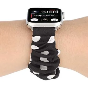Polka Dot Scrunchie Band and Case Compatible with 40mm Apple Watch, Fashionable Stretchy Fabric Wristband Bracelet Strap Cute Bowknot Bumper Cover for Apple Watch 40mm SE/Series 6 5 4, Black/White