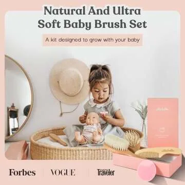 Ullabelle 4 Piece Wooden Baby Hair Brush Set Perfect for Baby Gifts