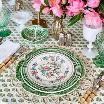 CPC Tablecloth 100% Cotton 70x108 Inch Indian Block Print Rectangle Table Cover, Green Table Cloth f...