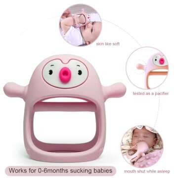 Smily Mia Penguin Buddy Never Drop Silicone Baby Teething Toy for 0-6month nfants, Baby Chew Toys fo...