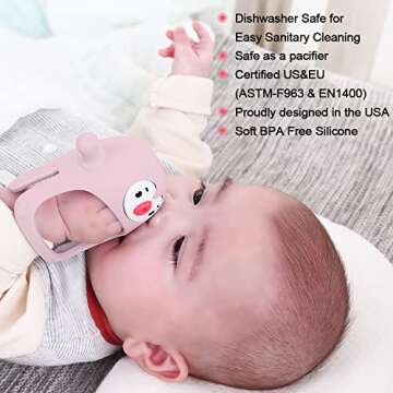 Smily Mia Penguin Buddy Never Drop Silicone Baby Teething Toy for 0-6month nfants, Baby Chew Toys for Sucking Needs, Hand Teether for 3-6Months,Car Seat Toy for Infants, Old Roze