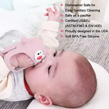 Smily Mia Penguin Buddy Never Drop Silicone Baby Teething Toy for 0-6month nfants, Baby Chew Toys for Sucking Needs, Hand Teether for 3-6Months,Car Seat Toy for Infants, Old Roze