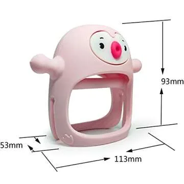 Smily Mia Penguin Buddy Never Drop Silicone Baby Teething Toy for 0-6month nfants, Baby Chew Toys for Sucking Needs, Hand Teether for 3-6Months,Car Seat Toy for Infants, Old Roze