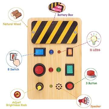Ouriky Busy Board Toys for Ages 2-4 Toddler Boy Toys 2-3, Wooden Travel Toys with Light Up LED Buttons, Sounds Educational Learning Toys Toddler Gifts for 2-5 Boys Girls