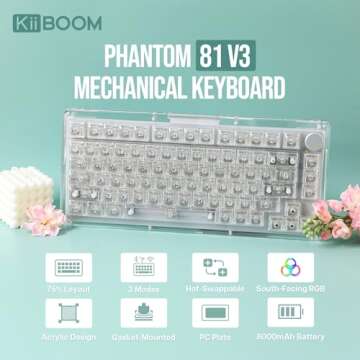 KiiBoom Phantom 81 V3 75% Hot Swappable Upgraded Crystal Gasket Mechanical Keyboard, Triple Mode NKR...