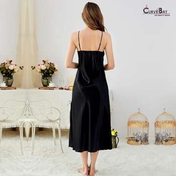 Women Long Satin Nightgown Sleeveless Night Gowns Silk Chemise Lingerie Slip Dress Sexy V Neck Lingerie Spaghetti Strap Nightwear