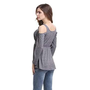 MOONCOLOUR Women's Cold Shoulder Lace Up Casual Tunic Solid Blouse Tops, Dark Grey, X-Large