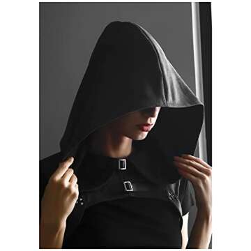FURPHI Steampunk Rogue Medieval Hooded Cowl Hat Gothic Soft Faux Suede Cape Costume for Men Women (Large, Dark)