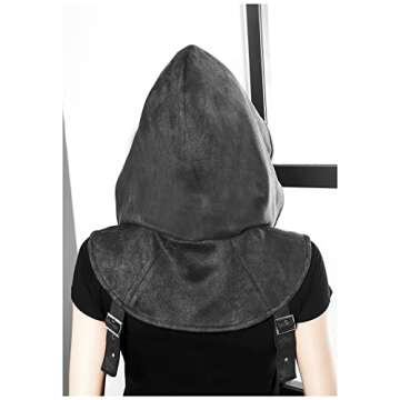 FURPHI Steampunk Rogue Medieval Hooded Cowl Hat Gothic Soft Faux Suede Cape Costume for Men Women (Large, Dark)