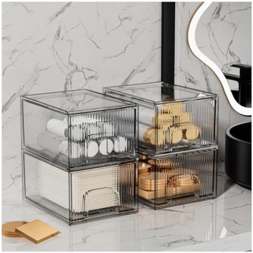 ZHIAI Clear Stackable Storage Drawers Organizer 4 Pack