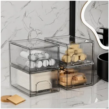 ZHIAI Clear Stackable Storage Drawers Organizer 4 Pack
