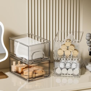 ZHIAI Clear Stackable Storage Drawers Organizer 4 Pack