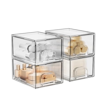 ZHIAI Clear Stackable Storage Drawers Organizer 4 Pack