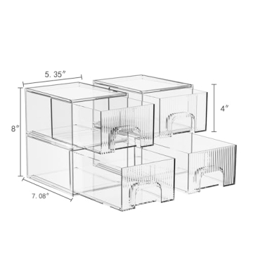 ZHIAI Clear Stackable Storage Drawers Organizer 4 Pack