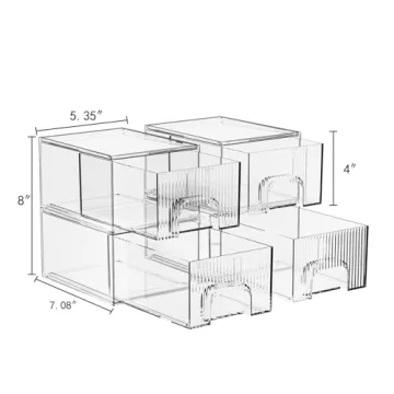 ZHIAI Clear Stackable Storage Drawers Organizer 4 Pack