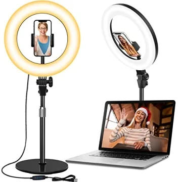 Yarrashop 10.5'' Desk Ring Light with Phone Holder for Video Recording, Adjustable Halo Light for Co...