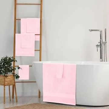 Belizzi Home 8 Piece Towel Set 100% Ring Spun Cotton, 2 Bath Towels 27x54, 2 Hand Towels 16x28 and 4 Washcloths 13x13 - Ultra Soft Highly Absorbent Machine Washable Hotel Spa Quality - Pink