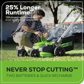 Greenworks 60V 25” Cordless (Self-Propelled) Lawn Mower (LED Lights + Aluminum Handles), 2 x 4.0Ah Batteries and Dual Port Rapid Charger