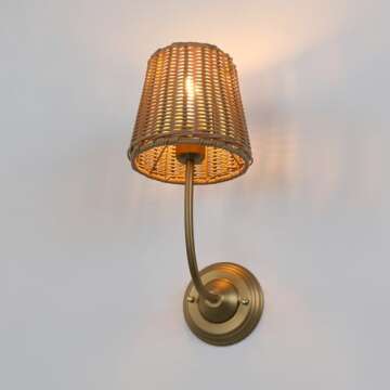 JIMUBEAM 1-Light Modern Sconce Wall Lighting with Imitation Rattan Woven Shade, Rustic Hardwired Boh...