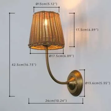 JIMUBEAM 1-Light Modern Sconce Wall Lighting with Imitation Rattan Woven Shade, Rustic Hardwired Boho Wall Lamp Fixture for Bedside Hallway Living Room Bedroom