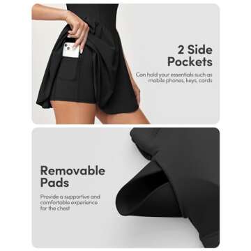 IUGA Tennis Dress with Built in Shorts and Bra Adjustable Straps Athletic Dress for Women Summer Golf Active Workout Dress Black