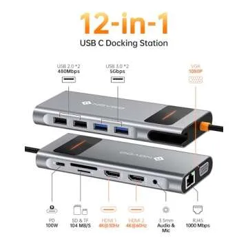 12 in 1 USB C Docking Station - Dual Monitor, Triple Display, NOVOO USB C Hub Multiport Adapter - fo...