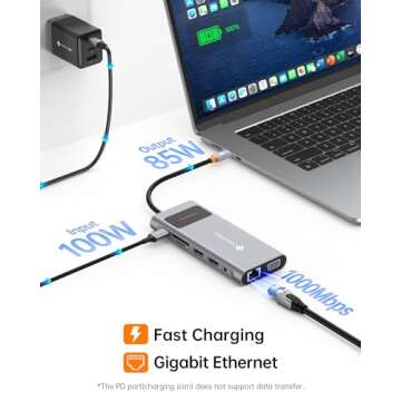 12 in 1 USB C Docking Station - Dual Monitor, Triple Display, NOVOO USB C Hub Multiport Adapter - for MacBook, Dell, HP, Lenovo, Surface