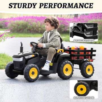 TOBBI Kids Electric Ride On Toy Tractor, 12v Battery-Powered 4 Wheels Ride On Car with Trailer for T...