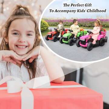 TOBBI Kids Electric Ride On Toy Tractor, 12v Battery-Powered 4 Wheels Ride On Car with Trailer for Toddlers 3-6 Years-Black