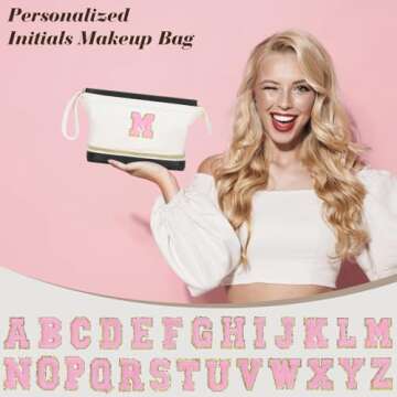 Valentine's Day Gifts Travel Makeup Bag for Women Initial Cosmetic Bag, Large Double Layer Make Up B...