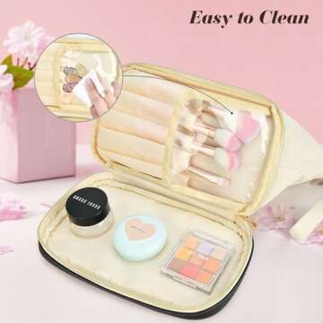 Valentine's Day Gifts Travel Makeup Bag for Women Initial Cosmetic Bag, Large Double Layer Make Up Bag, Wide-open PU Leather Bottom Stuff Bag Personalisation Birthday Gift for Girls Teenagers