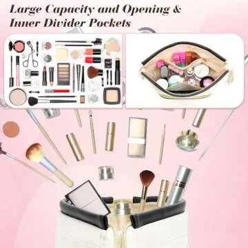 Valentine's Day Gifts Travel Makeup Bag for Women Initial Cosmetic Bag, Large Double Layer Make Up Bag, Wide-open PU Leather Bottom Stuff Bag Personalisation Birthday Gift for Girls Teenagers