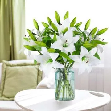 Hananona 9 Pcs Artificial Lily Easter Lily Flowers for Easter, White Flowers Fake Tiger Lily for Spring White Wedding Table Centerpiece Holiday Home Decoration (9, White)