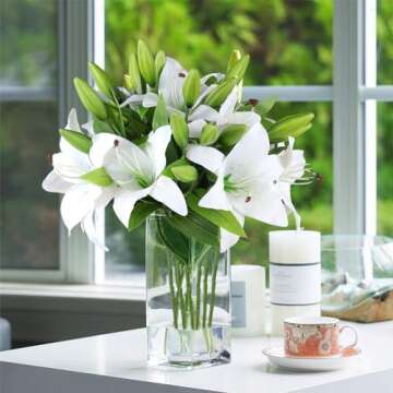 Hananona 9 Pcs Artificial Lily Easter Lily Flowers for Easter, White Flowers Fake Tiger Lily for Spring White Wedding Table Centerpiece Holiday Home Decoration (9, White)