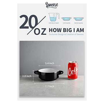 Sweese 108.412 Porcelain Bowls with Handles - 20 Ounce for Soup, Cereal, Stew, Set of 4, Black