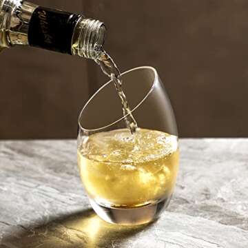 Lysenn Stemless Wine Glasses Set of 2 - Designer Hand Blown Crystal Whiskey Glasses - Unique Gold Ba...