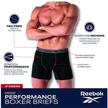 Reebok Men's Boxer Briefs 6-Pack Performance Underwear