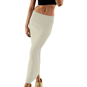 SAFRISIOR Women Solid Knitted Long Maxi Skirt Slim Stretch Midi Skirt Strapless Bodycon Beach Cover ...